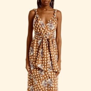Rebecca Taylor Brown and White Floral cotton Checkered Maxi Dress